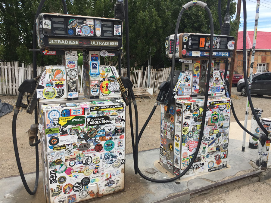 stickers on gas station at bajo caracoles