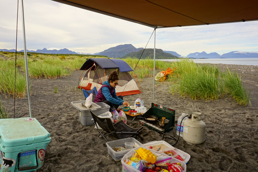 Camping on a beach in Patagonia